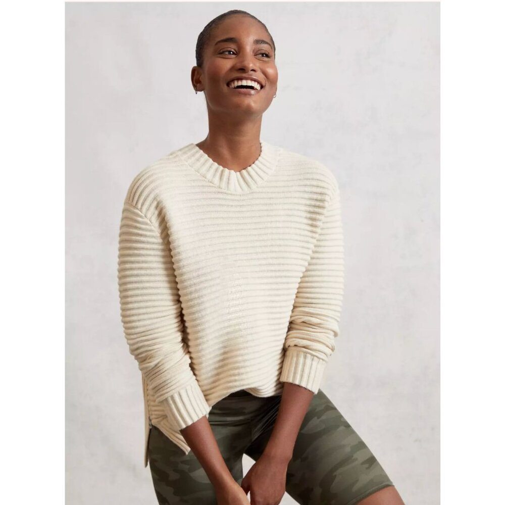Varley Cream Ribbed Crew Neck Sweater